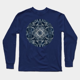 Indigo blue dirty denim textured boho pattern Long Sleeve T-Shirt